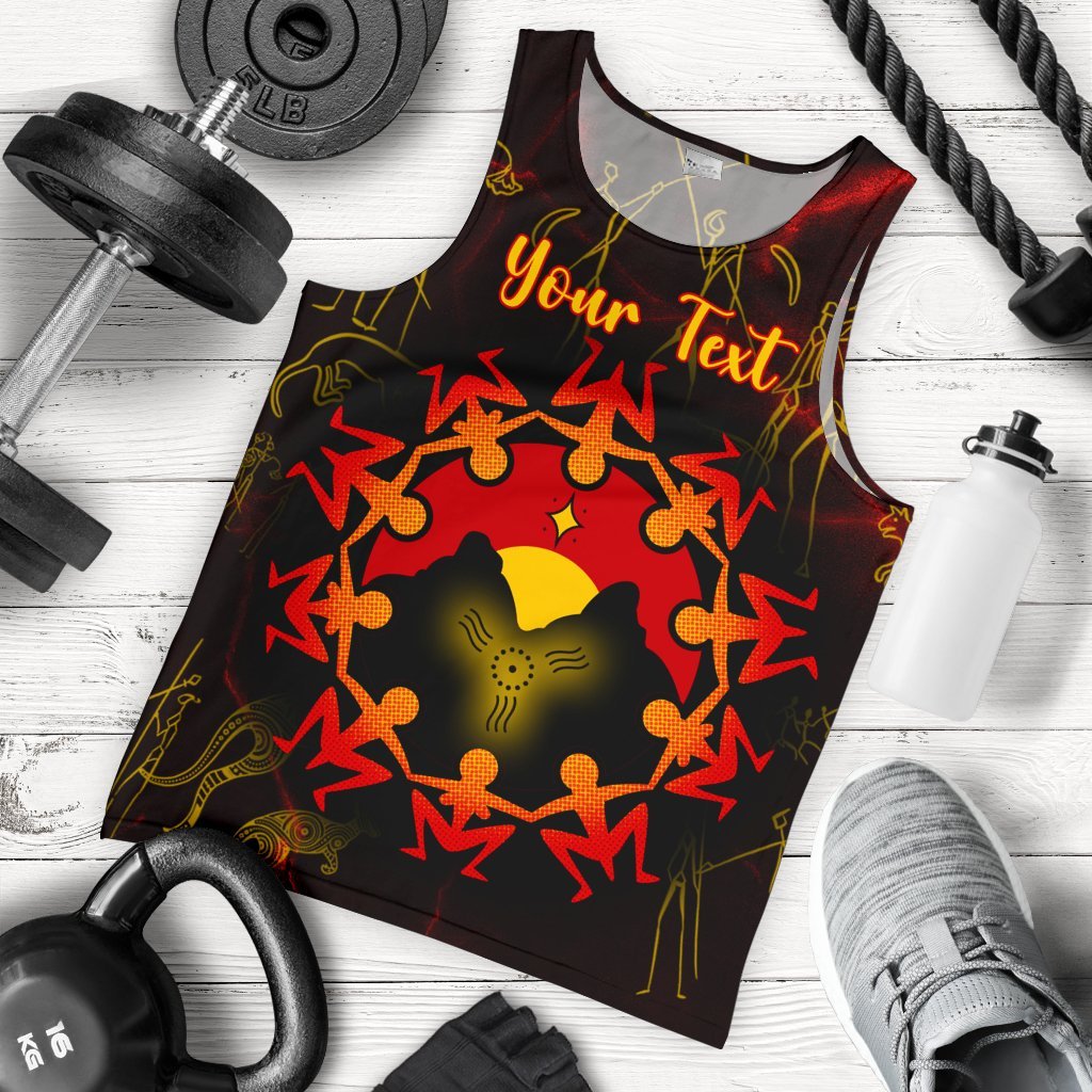 Custom Aboriginal Men's Tank Top - Australia Map and Indigenous Flag - Vibe Hoodie Shop