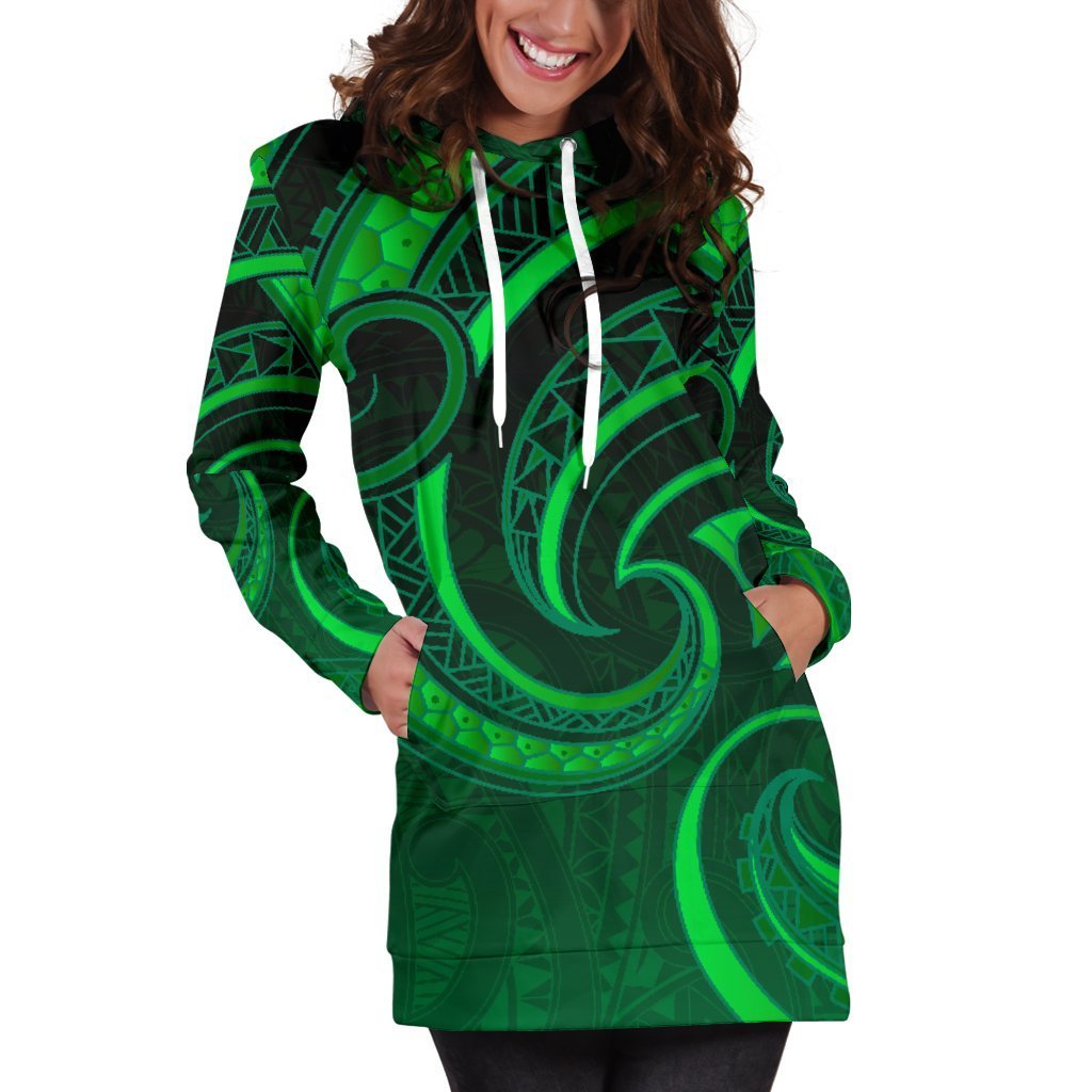 New Zealand Maori Mangopare Women Hoodie Dress Polynesian - Green - Vibe Hoodie Shop