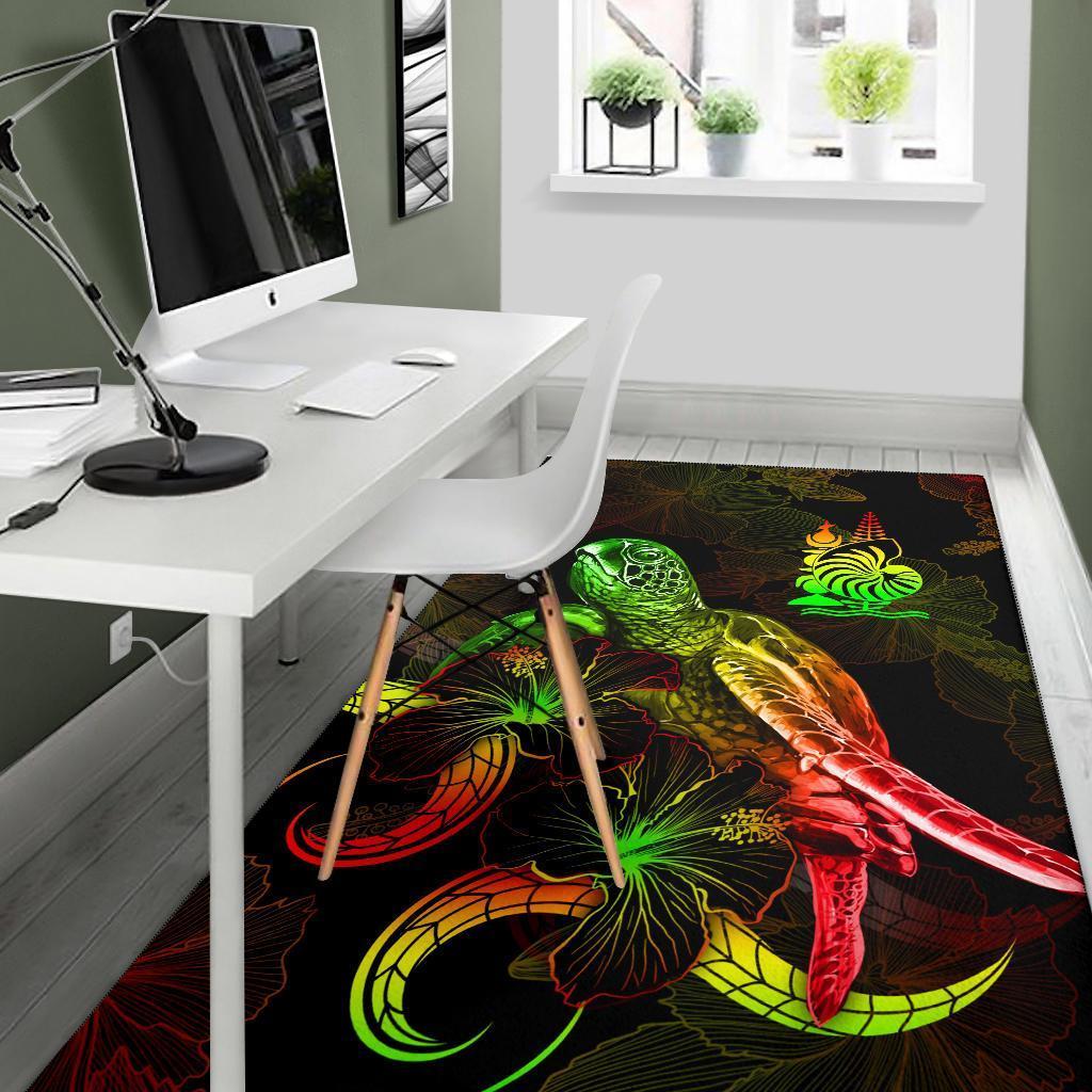 New Caledonia Polynesian Area Rugs - Turtle With Blooming Hibiscus Reggae - Vibe Hoodie Shop