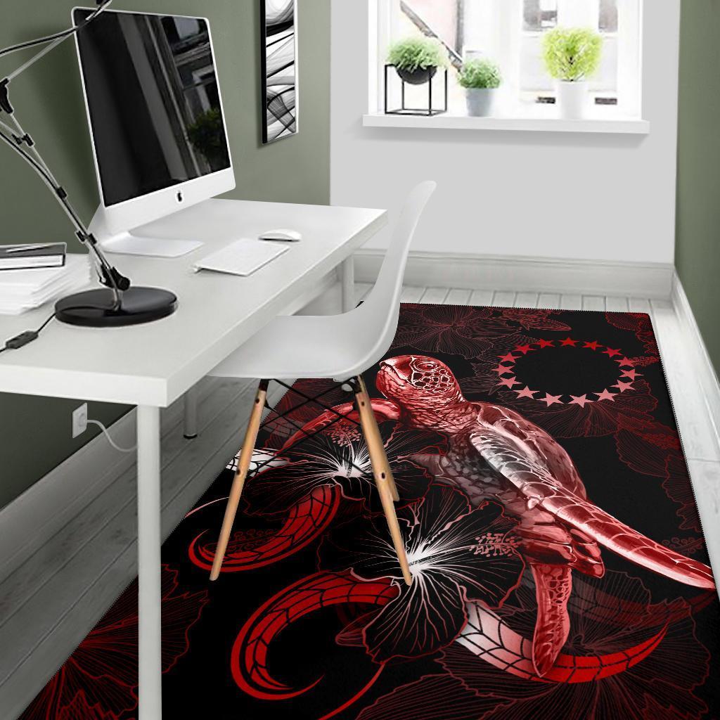 Cook Islands Polynesian Area Rugs - Turtle With Blooming Hibiscus Red - Vibe Hoodie Shop