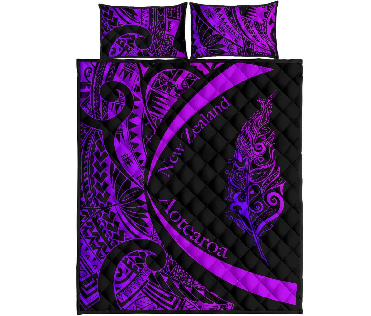 Light Silver Fern Maori Quilt Bed Set Circle Style, Purple - Vibe Hoodie Shop