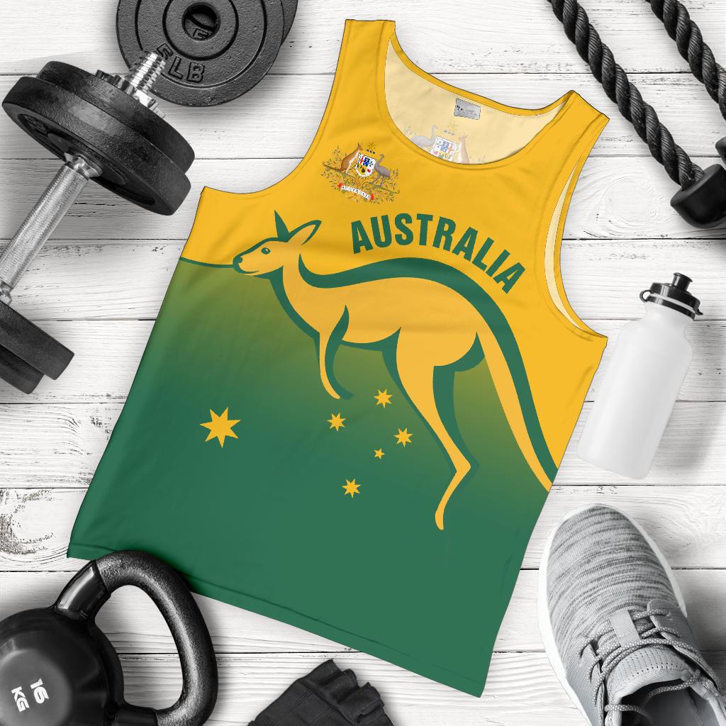 Men Tank Top - Kangaroo Mens Tank Australian Coat Of Arms National Color - Vibe Hoodie Shop