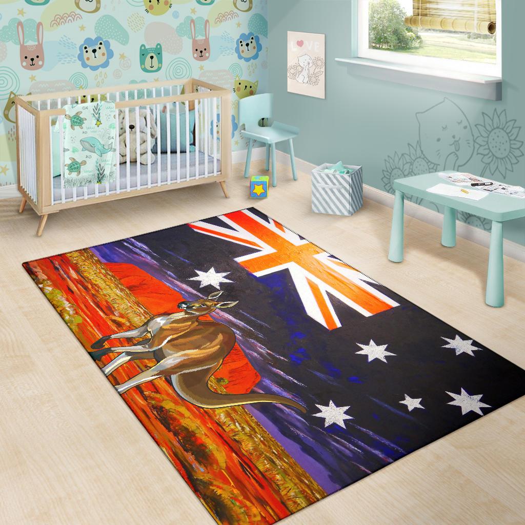 Area Rug - Kangaroo Rug Aus Flag Uluru Landscape Art - Vibe Hoodie Shop