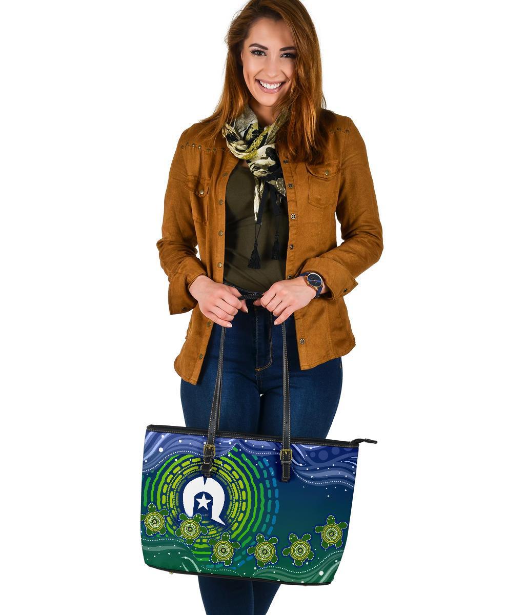 torres-strait-islanders-large-leather-tote-bag-aboriginal-turtle