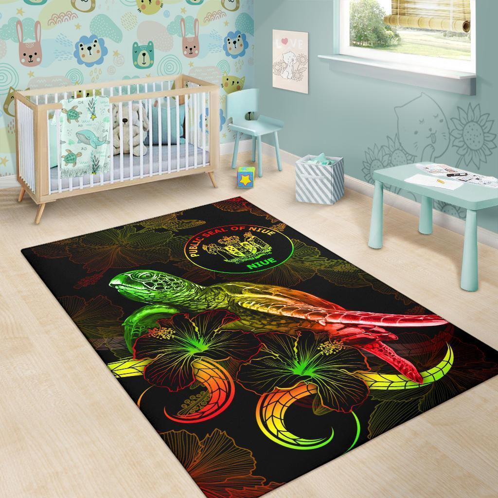 Niue Polynesian Area Rugs - Turtle With Blooming Hibiscus Reggae - Vibe Hoodie Shop