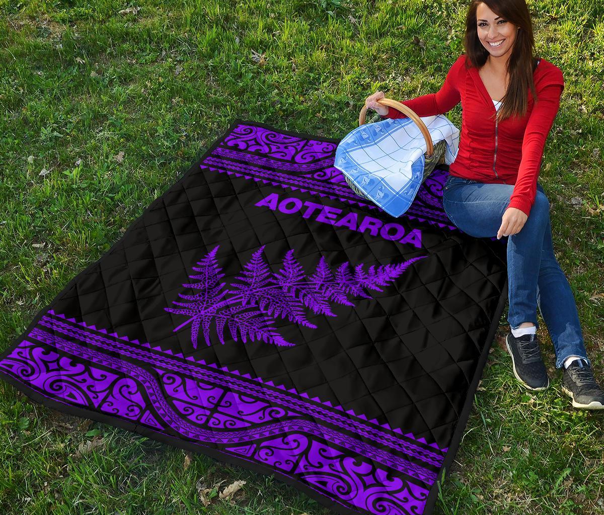 Aotearoa New Zealand Maori Premium Quilt Silver Fern - Purple - Vibe Hoodie Shop