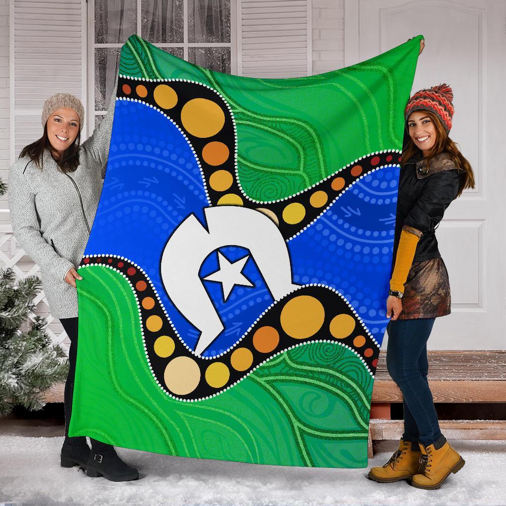 Torres Strait Islands Premium Blanket - Flag with Aboriginal Patterns - Vibe Hoodie Shop