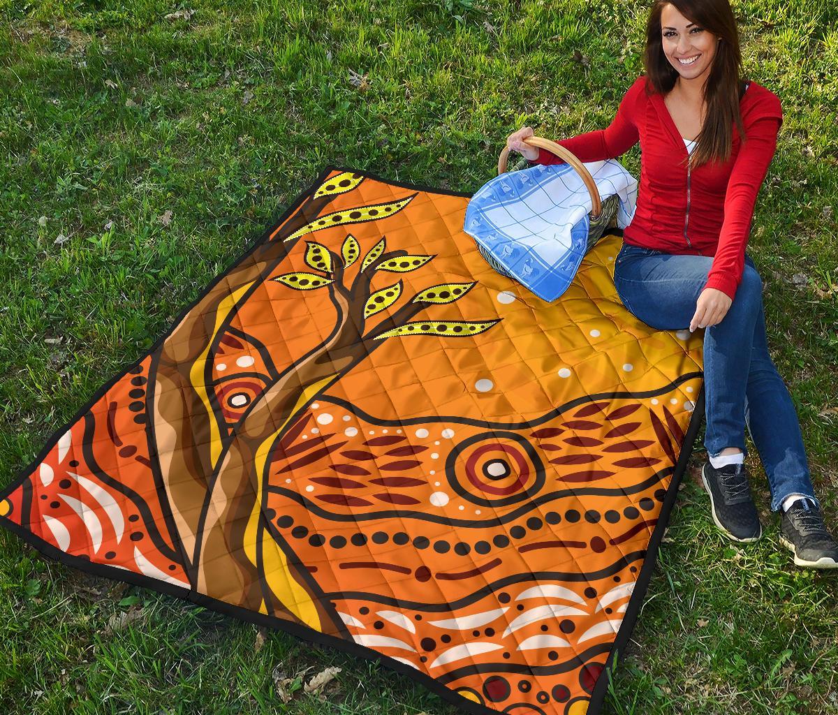 Aboriginal Premium Quilt - Tree On The Hill - Vibe Hoodie Shop