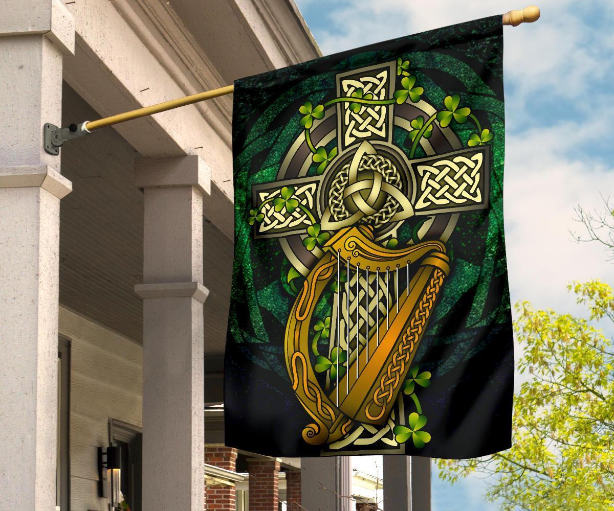 Ireland Celtic Flag - Ireland Coat Of Arms with Celtic Cross - Vibe Hoodie Shop