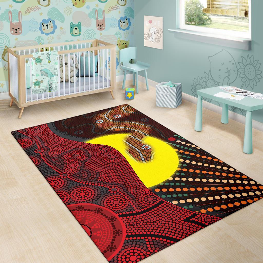 Aboriginal Area Rug - Indigenous Snake Sun Dot Painting - Vibe Hoodie Shop