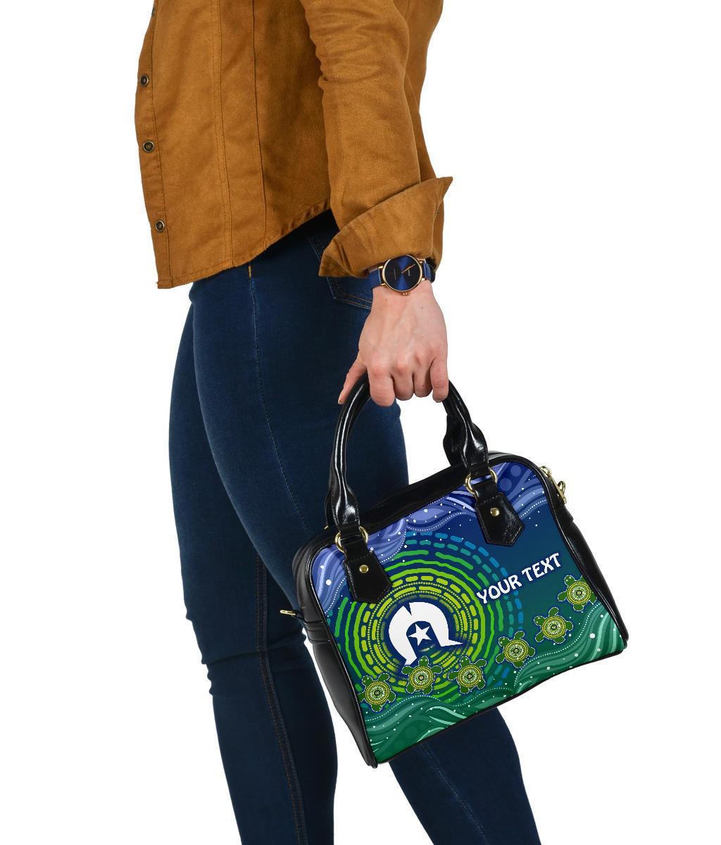 Custom Text Torres Strait Islanders Shoulder Handbag - Aboriginal Turtle - Vibe Hoodie Shop