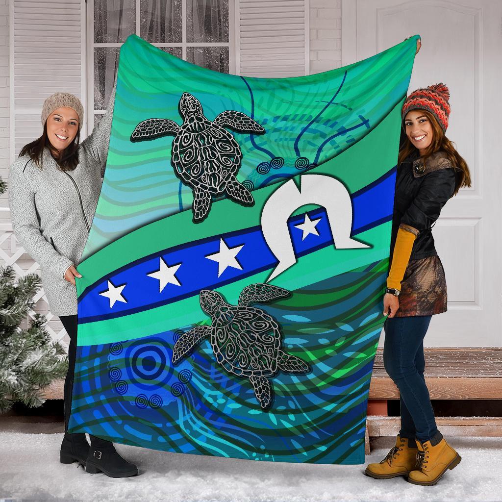 Premium Blanket - Torres Strait Flag And Turtle - Vibe Hoodie Shop