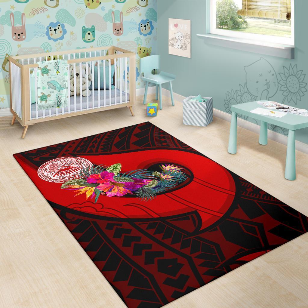 American Samoa Area Rug - Polynesian Hook And Hibiscus (Red) - Vibe Hoodie Shop