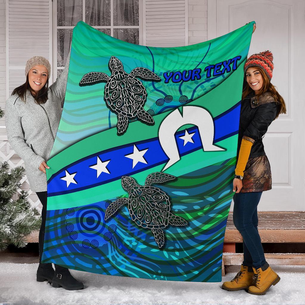 Personalised Premium Blanket - Torres Strait Flag And Turtle - Vibe Hoodie Shop