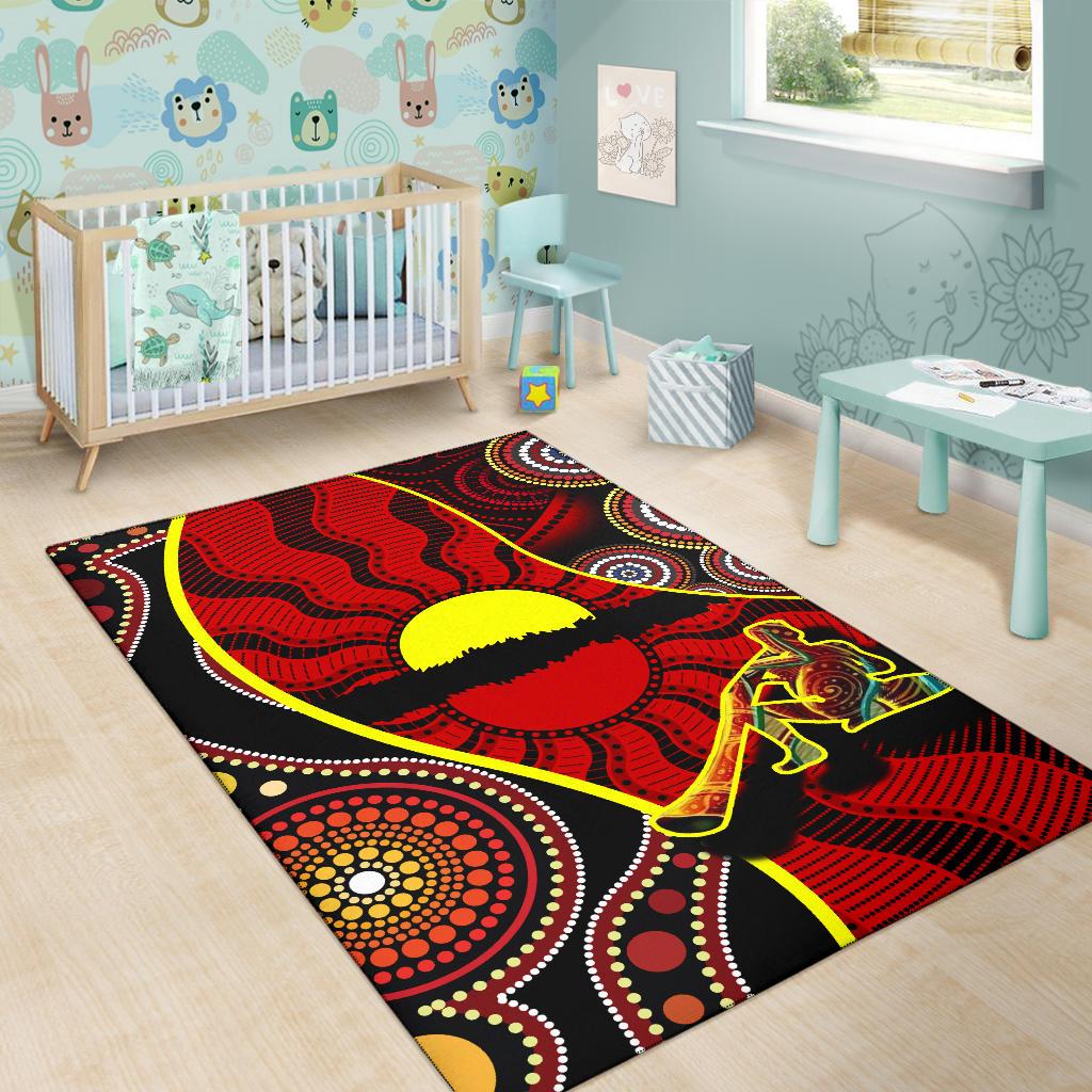 Area Rug - Australia Aboriginal Dots With Didgeridoo - Vibe Hoodie Shop