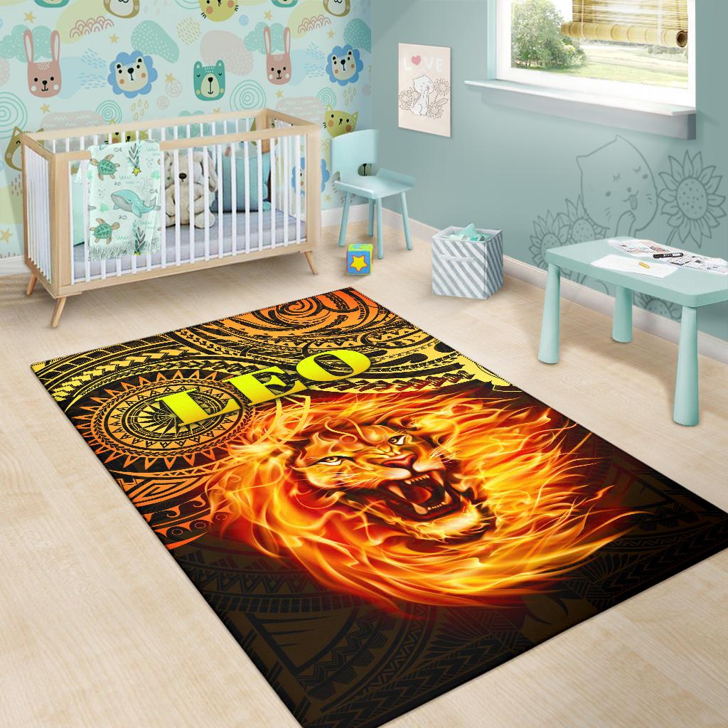 Sun In Leo Zodiac Area Rug Polynesian Tattoo Unique Vibes - Vibe Hoodie Shop