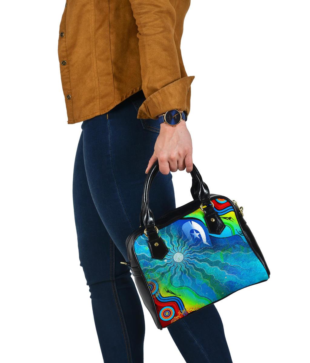 Shoulder Handbag - Torres Strait Islanders Flag with Aboriginal Patterns Bag - Vibe Hoodie Shop