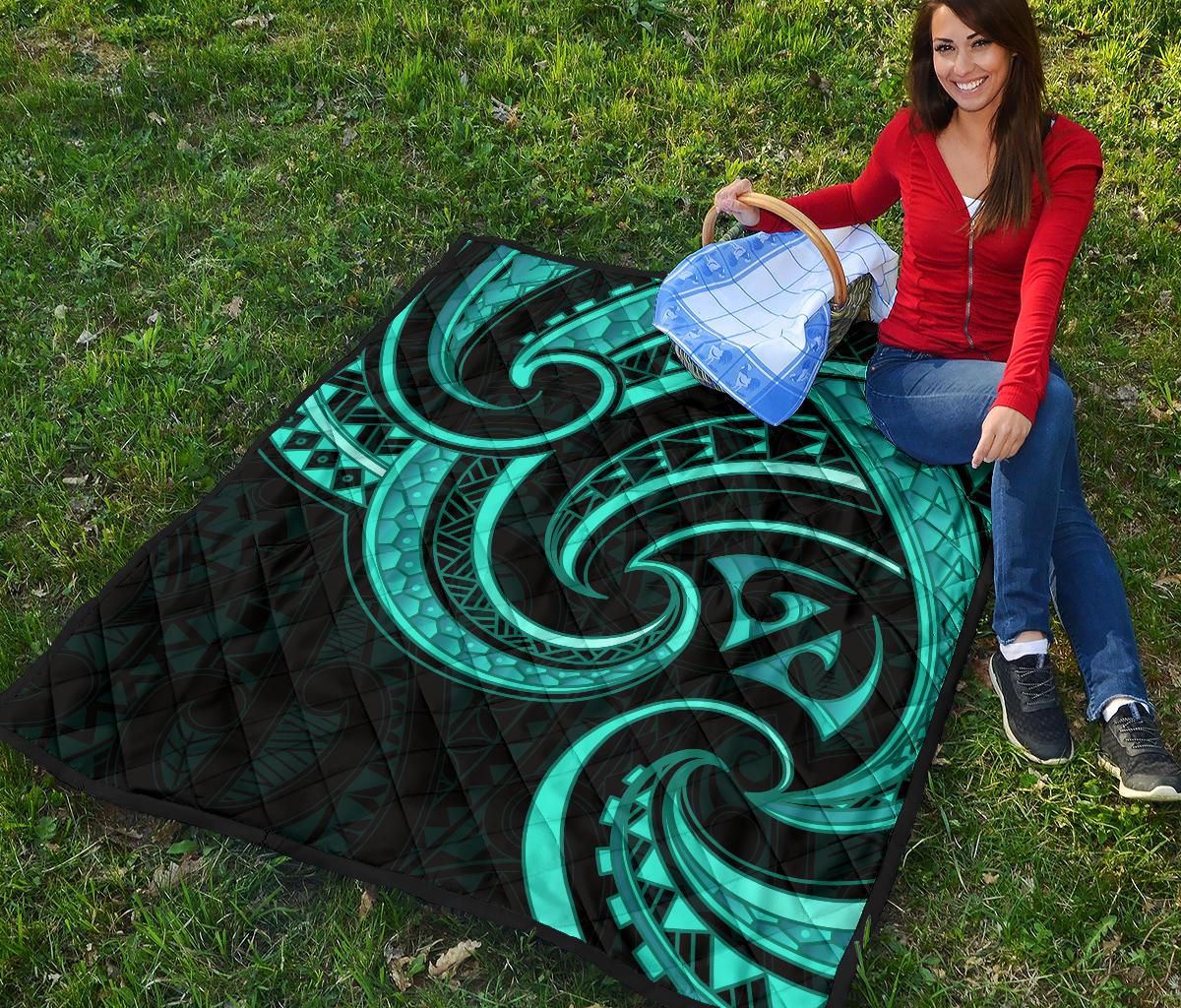 New Zealand Maori Mangopare Premium Quilt Polynesian - Turquoise - Vibe Hoodie Shop