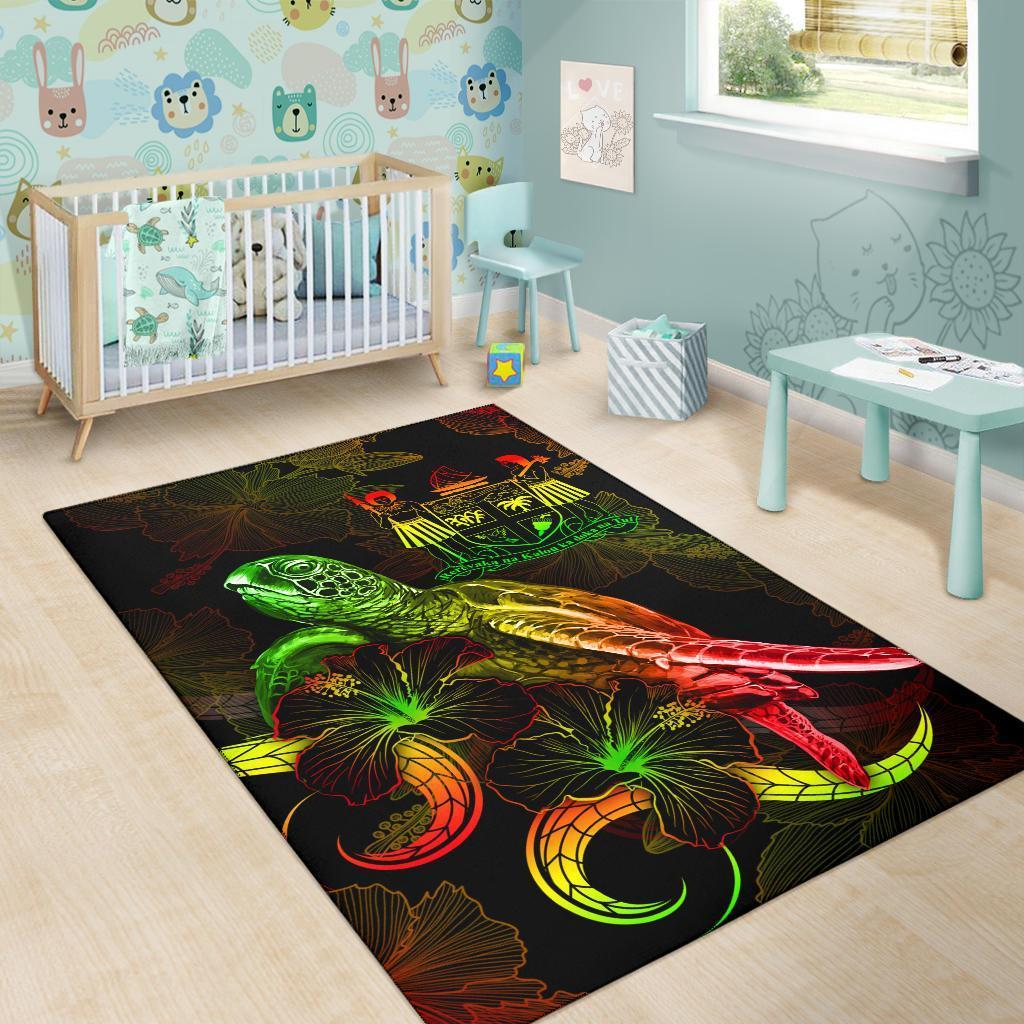 Fiji Polynesian Area Rugs - Turtle With Blooming Hibiscus Reggae - Vibe Hoodie Shop