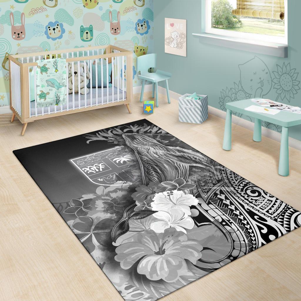 Fiji Area Rug - Humpback Whale with Tropical Flowers (White) - Vibe Hoodie Shop