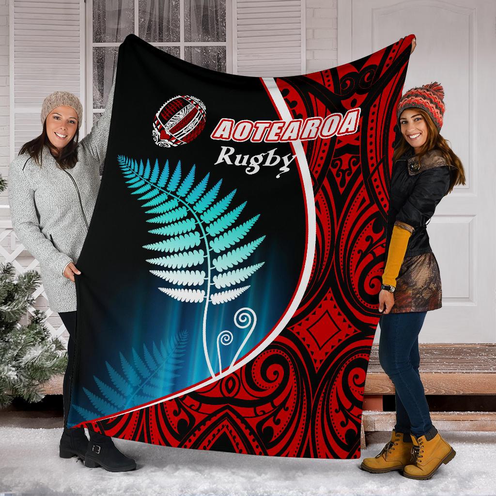 Aotearoa Rugby Black Maori Premium Blanket Kiwi and Silver Fern New Zealand - Vibe Hoodie Shop