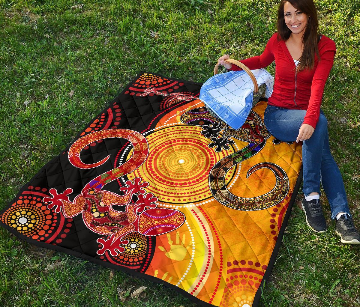 Aboriginal Personalised Premium Quilt - Couple Aboriginal Lizards - Vibe Hoodie Shop