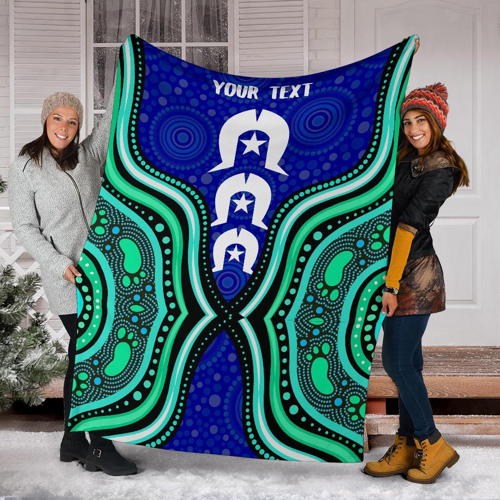 Torres Strait Personalised Premium Blanket - Torres Strait Symbol And Aboriginal Patterns - Vibe Hoodie Shop