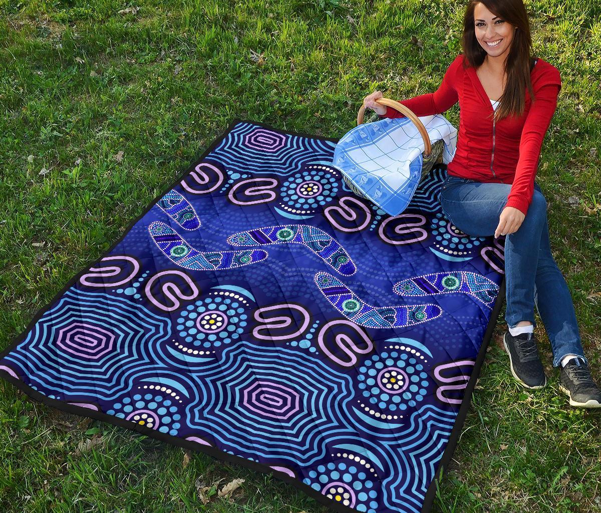 ABoriginal Premium Quilt - Boomerangs And Dot Painting Art Ver02 - - Vibe Hoodie Shop