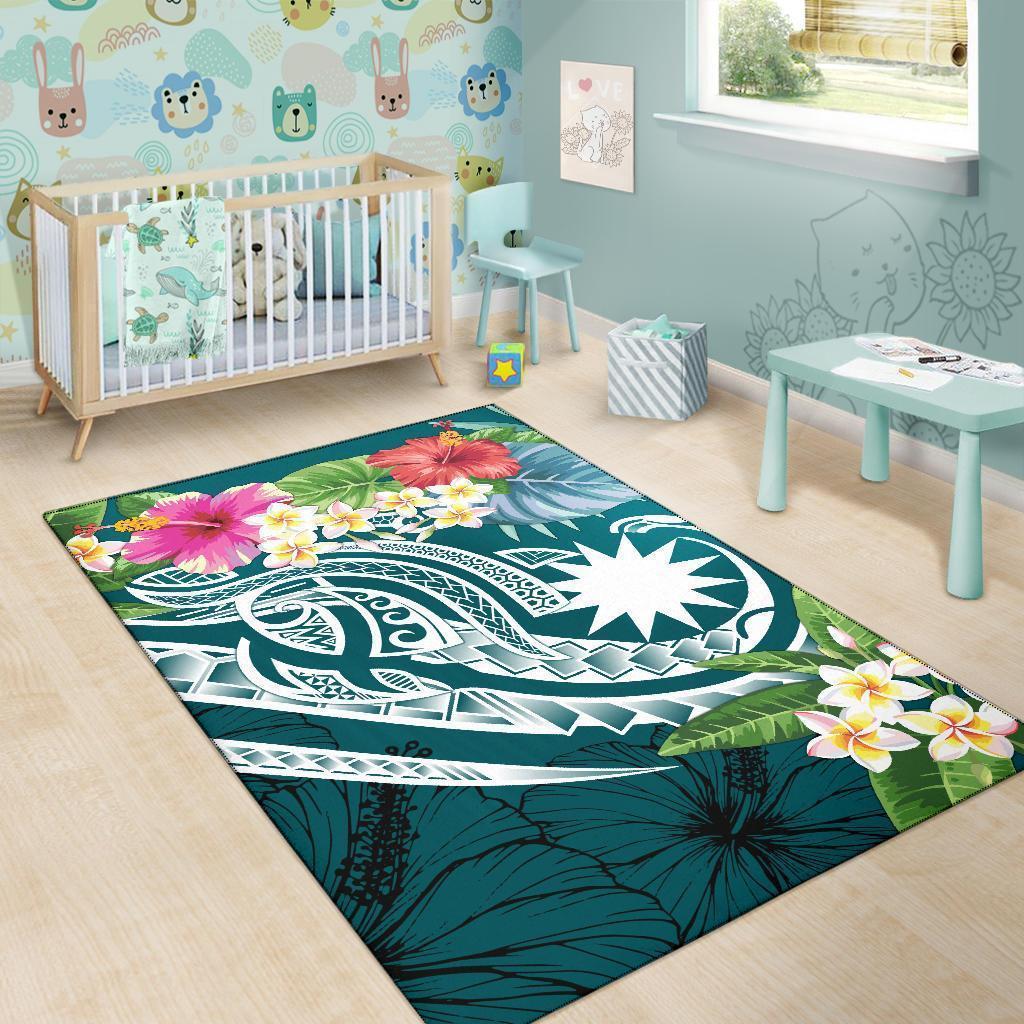 Nauru Polynesian Area Rug - Summer Plumeria (Turquoise) - Vibe Hoodie Shop