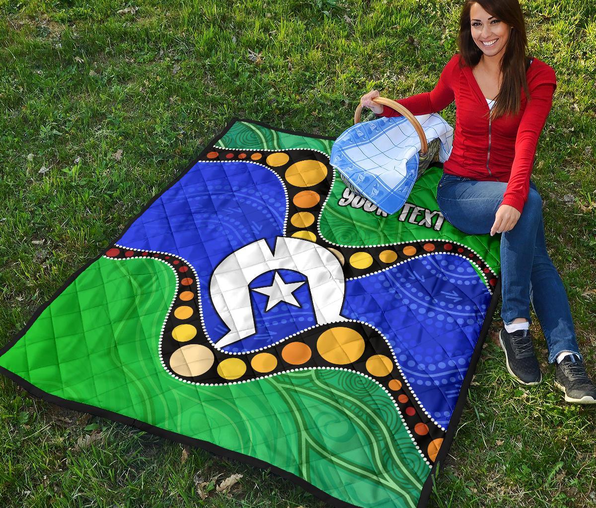 Custom Torres Strait Islands Premium Quilt - Flag with Aboriginal Patterns - Vibe Hoodie Shop