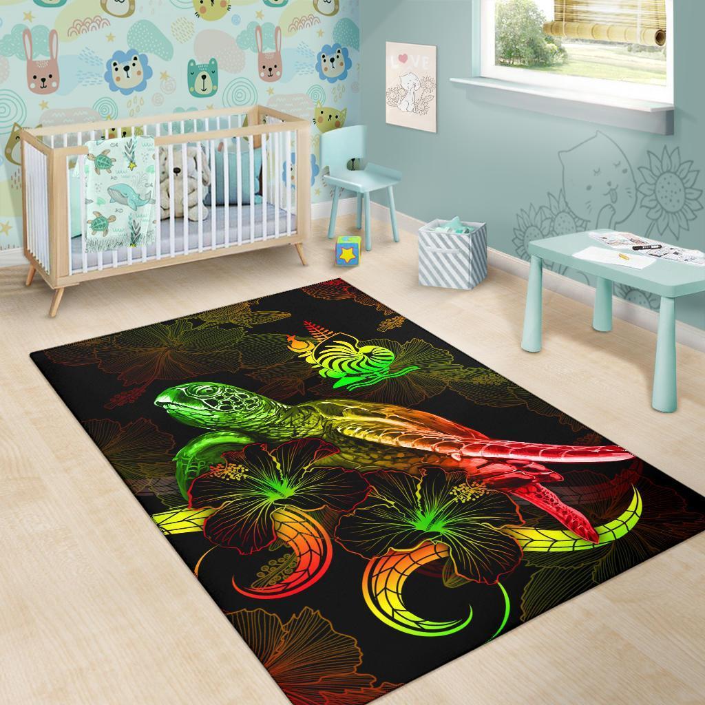 New Caledonia Polynesian Area Rugs - Turtle With Blooming Hibiscus Reggae - Vibe Hoodie Shop