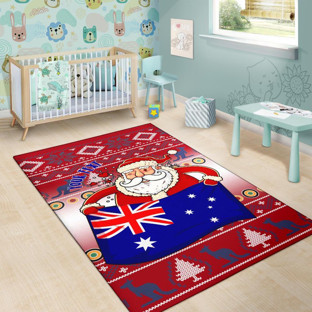 Christmas Personalised Area Rug - Australia Santa Claus Hold The Flag (Red) - Vibe Hoodie Shop