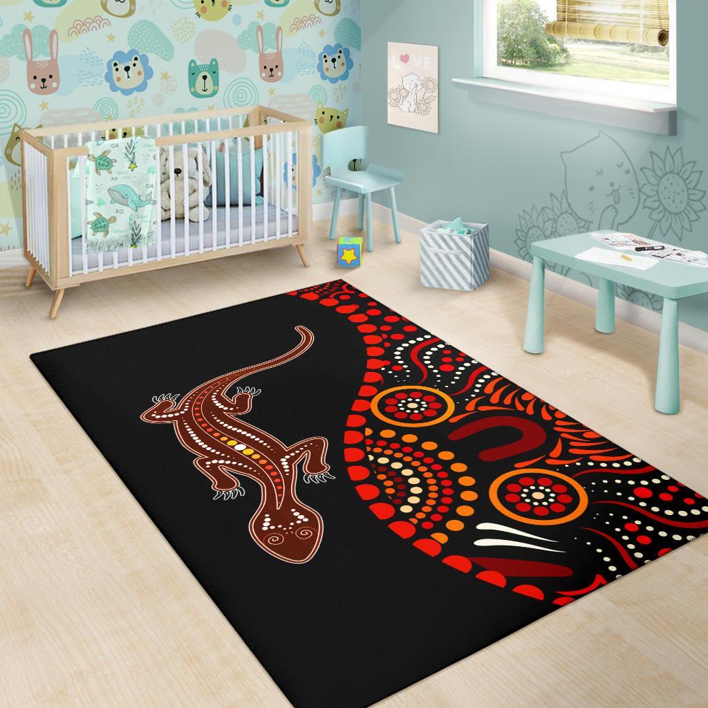 Aboriginal Area Rug - Aboriginal Lizard With Dot Painting Patterns - Vibe Hoodie Shop