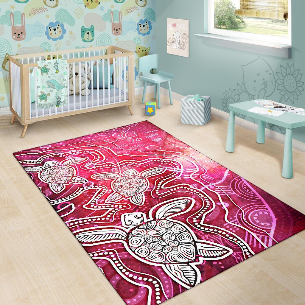 Aboriginal Area Rug - Sea Turtle With Indigenous Patterns (Pink) - Vibe Hoodie Shop