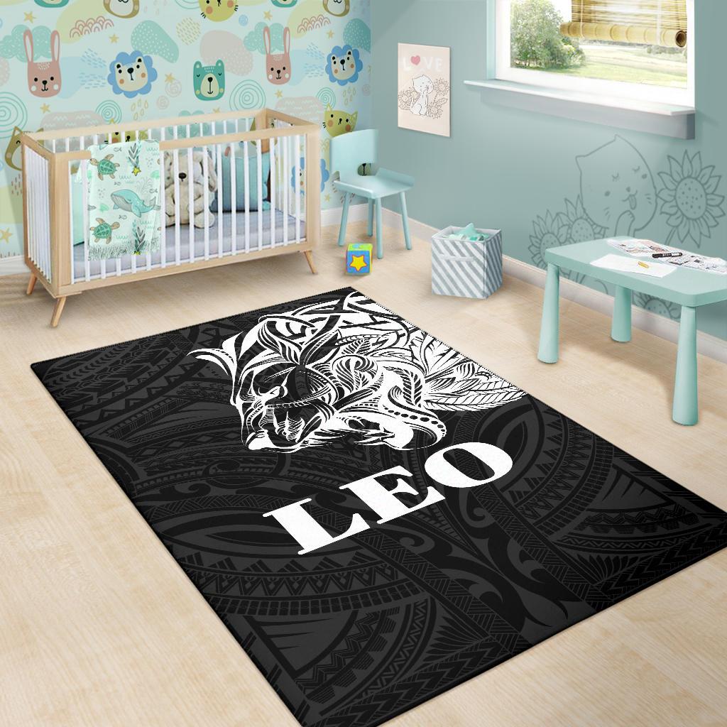 Sun In Leo Zodiac Area Rug Polynesian Tattoo Simple - White - Vibe Hoodie Shop