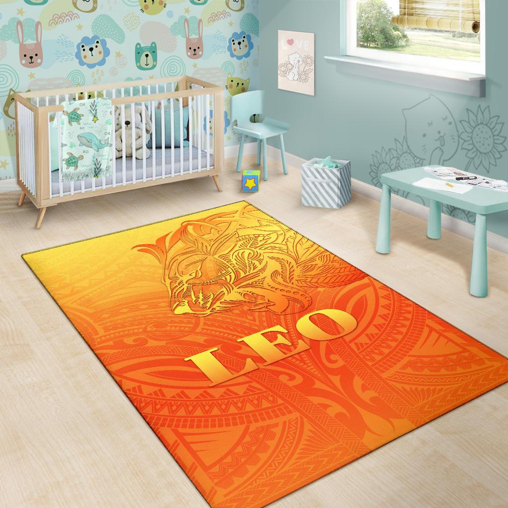 Sun In Leo Zodiac Area Rug Polynesian Tattoo Simple - Orange - Vibe Hoodie Shop