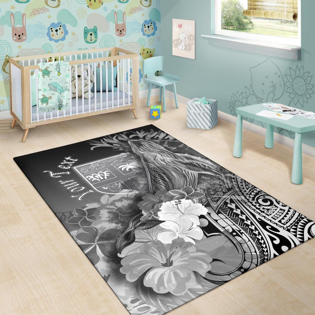 Fiji Custom Personalised Area Rug - Humpback Whale with Tropical Flowers (White) - Vibe Hoodie Shop