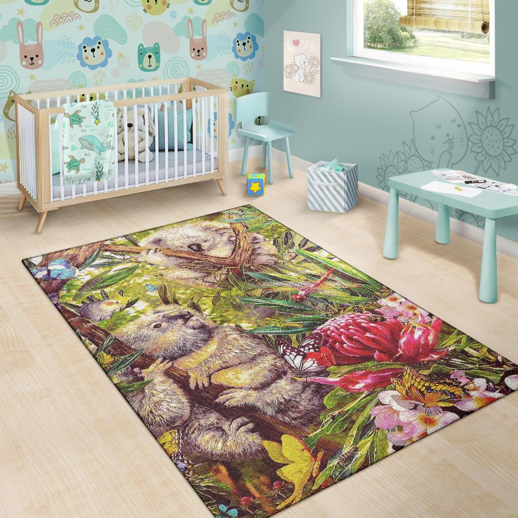 Koala Area Rug - 3D Koala with Waratah Flower Rug - Vibe Hoodie Shop