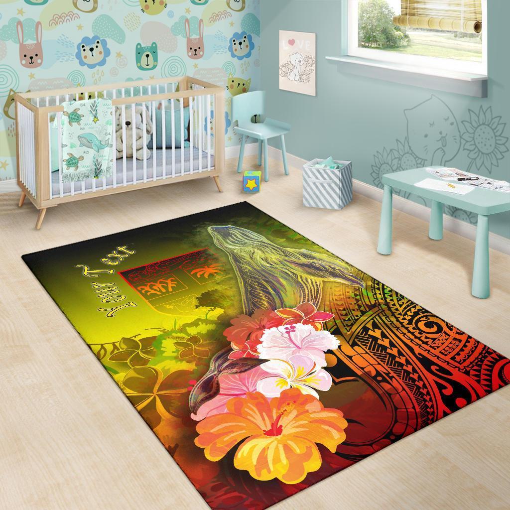 Fiji Custom Personalised Area Rug - Humpback Whale with Tropical Flowers (Yellow) - Vibe Hoodie Shop