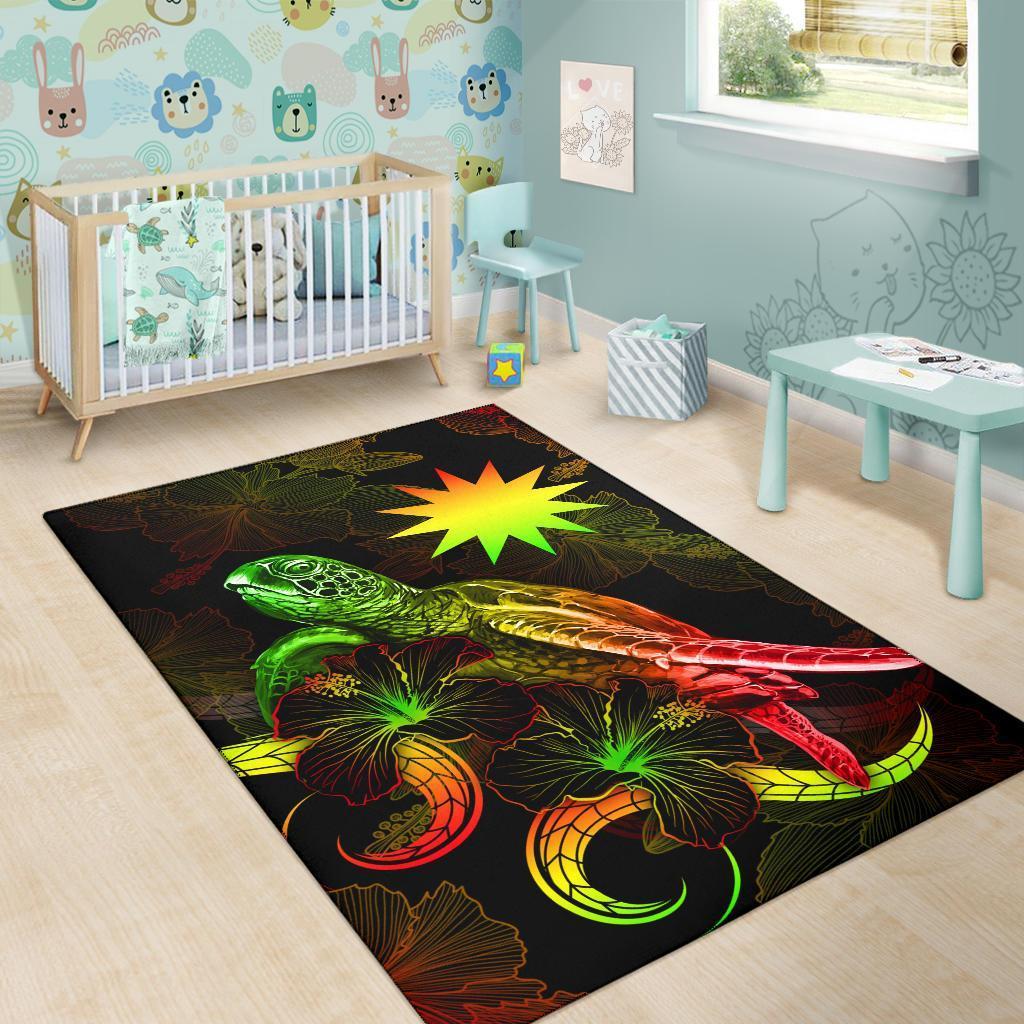 Nauru Polynesian Area Rugs - Turtle With Blooming Hibiscus Reggae - Vibe Hoodie Shop