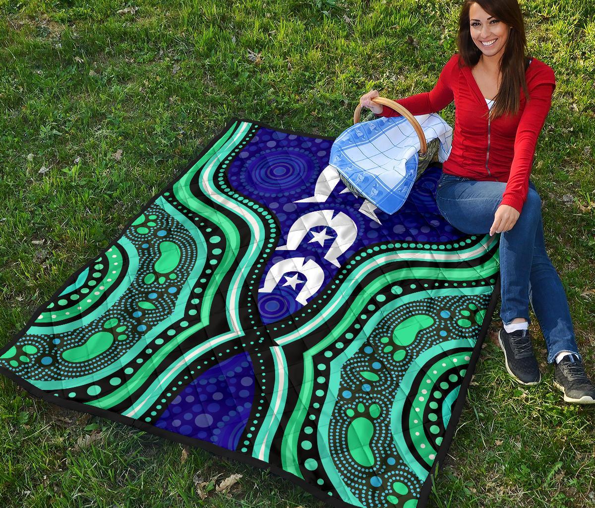 Torres Strait Premium Quilt - Torres Strait Symbol And Aboriginal Patterns - Vibe Hoodie Shop