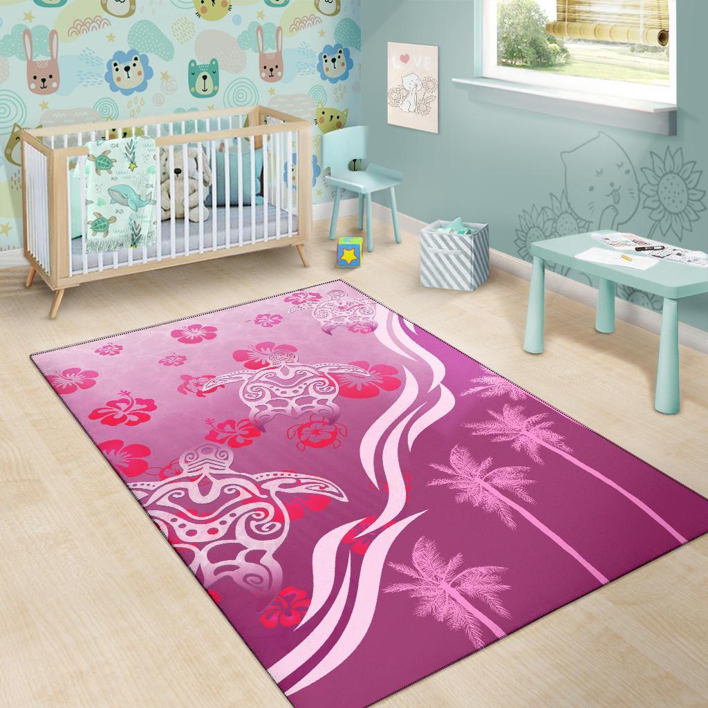 Pink Turtle Hibiscus Area Rug - Vibe Hoodie Shop