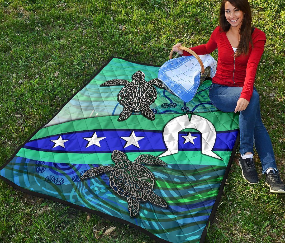 Premium Quilt - Torres Strait Flag And Turtle - Vibe Hoodie Shop