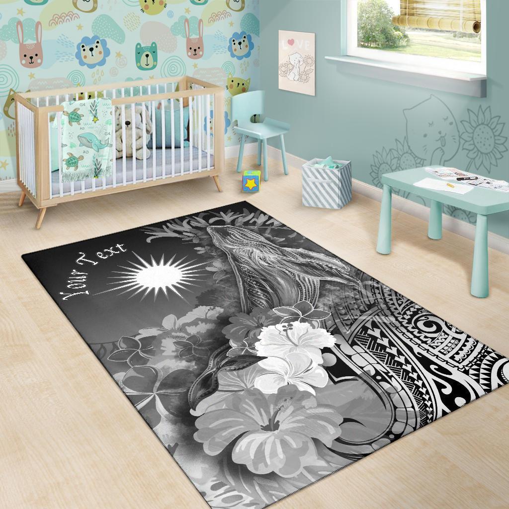 Marshall Islands Custom Personalised Area Rug - Humpback Whale with Tropical Flowers (White) - Vibe Hoodie Shop