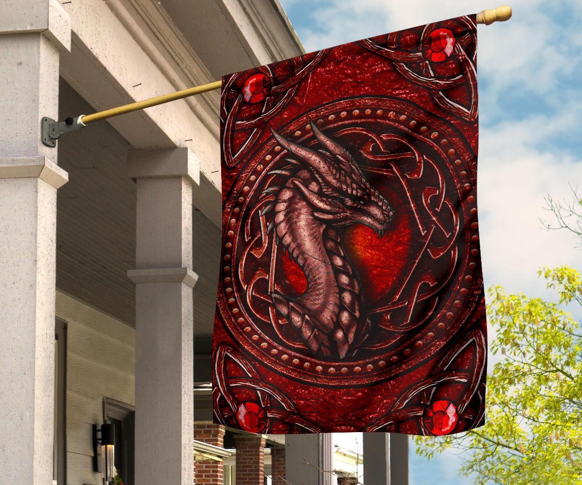 Celtic Dragon With Celtic Knot Flag (Red) - Vibe Hoodie Shop