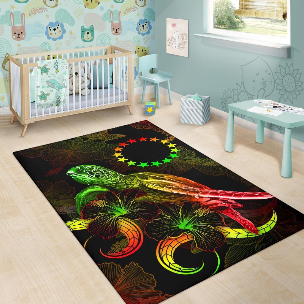 Cook Islands Polynesian Area Rugs - Turtle With Blooming Hibiscus Reggae - Vibe Hoodie Shop