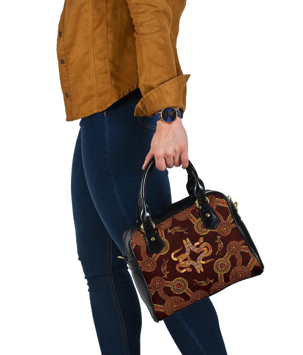 Shoulder Handbag - Aboriginal Dot Painting, Boomerang - Snake - Kangaroo, - Vibe Hoodie Shop