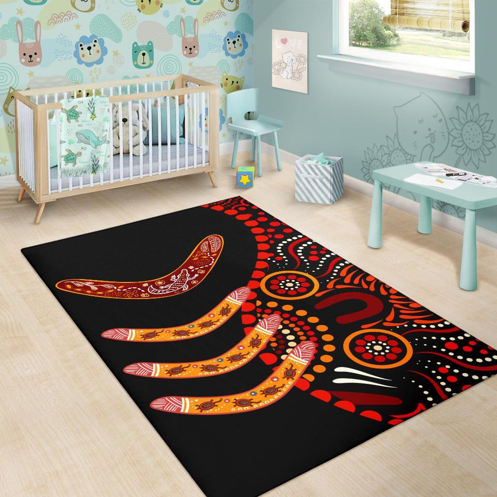 Aboriginal Area Rug - Aboriginal Boomerangs With Dot Painting Pattern - Vibe Hoodie Shop