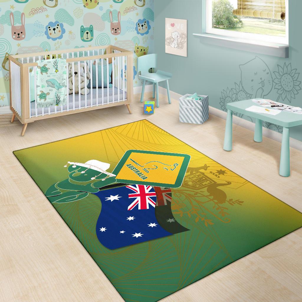 Area Rug - Aus Flag and Coat Of Arms Rug Kangaroo and Koala Sign - Vibe Hoodie Shop