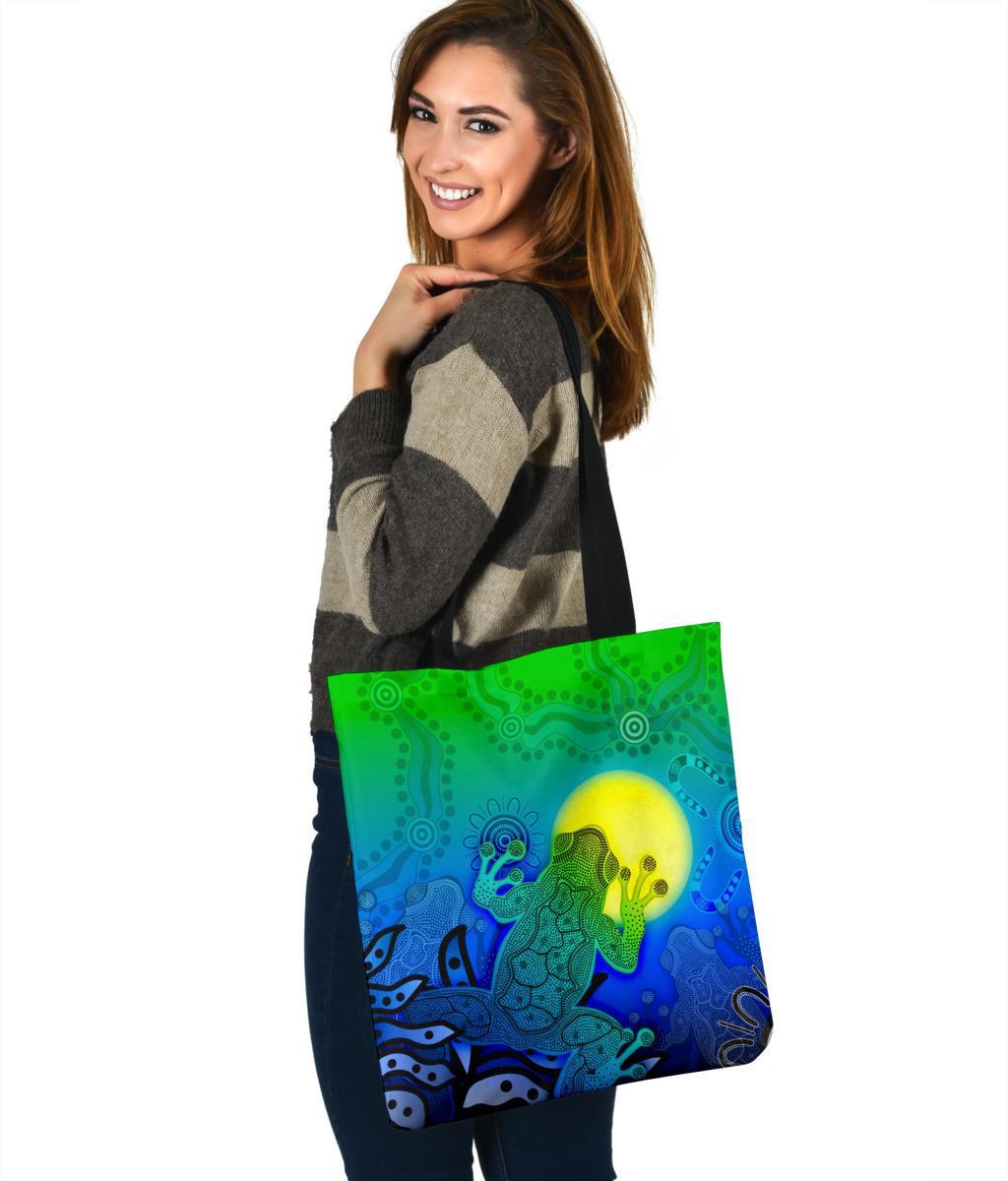 aboriginal-tote-bags-indigenous-frog-blue